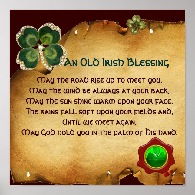 An Old Irish Blessing Parchment, Square Poster (Front)