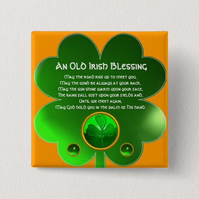 An Old Irish Blessing Shamrock 15 Cm Square Badge (Front)