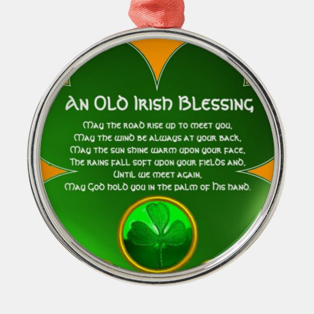 An Old Irish Blessing Shamrock Metal Ornament (Front)