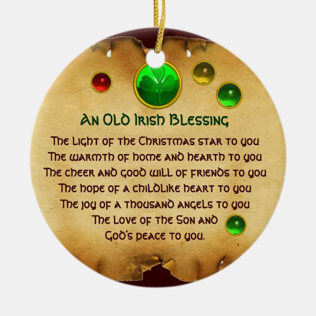 An Old Irish Christmas Blessing Heart Parchment Ceramic Ornament (Front)