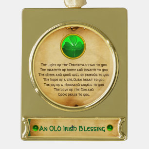 An Old Irish Christmas Blessing Parchment Gold Plated Banner Ornament