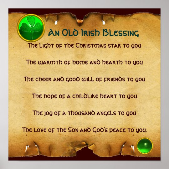 An Old Irish Christmas Blessing Parchment, Square Poster