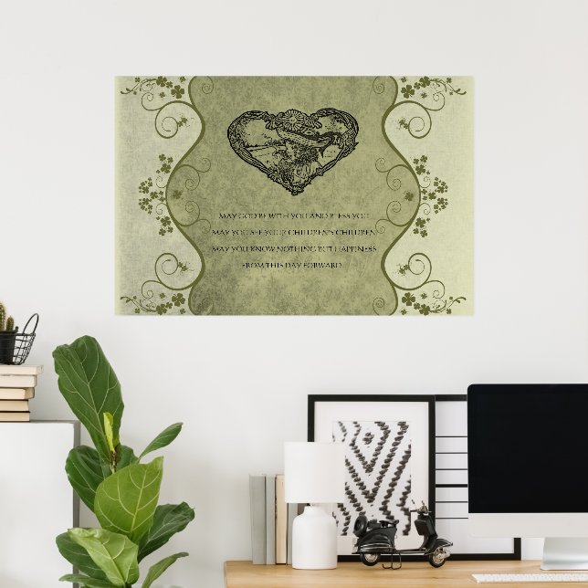 AN OLD IRISH WEDDING Blessing Distressed Damask Poster (Home Office)