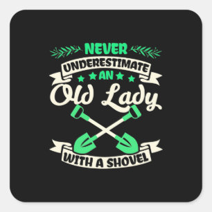 An Old Lady Garden With A Shovel Square Sticker