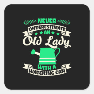 An Old Lady Garden With Watering Can Square Sticker