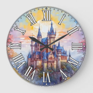 An old magical castle in the morning mist large clock