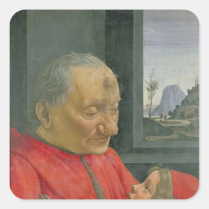 An Old Man and a Boy, 1480s Square Sticker