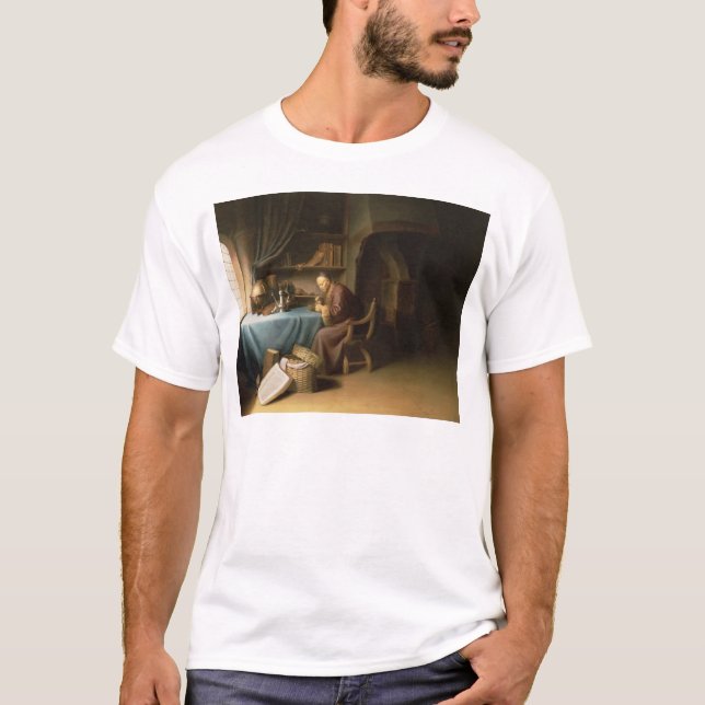 An Old Man Lighting his Pipe in a Study T-Shirt (Front)