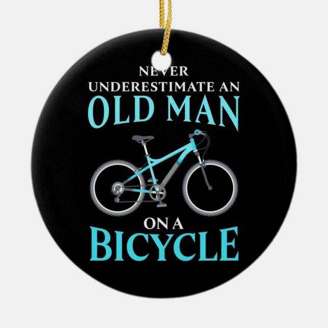 An Old Man On A Bicycle Ceramic Ornament (Front)