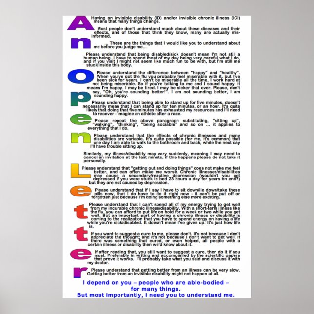 An Open Letter To Those Without Chronic Illness Poster (Front)