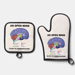 An Open Mind Is Key To Communication Brain Psyche Oven Mitt & Pot Holder Set