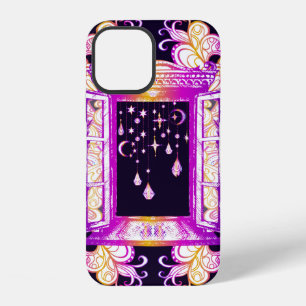 An open vintage window with pendants against a bac iPhone 12 case