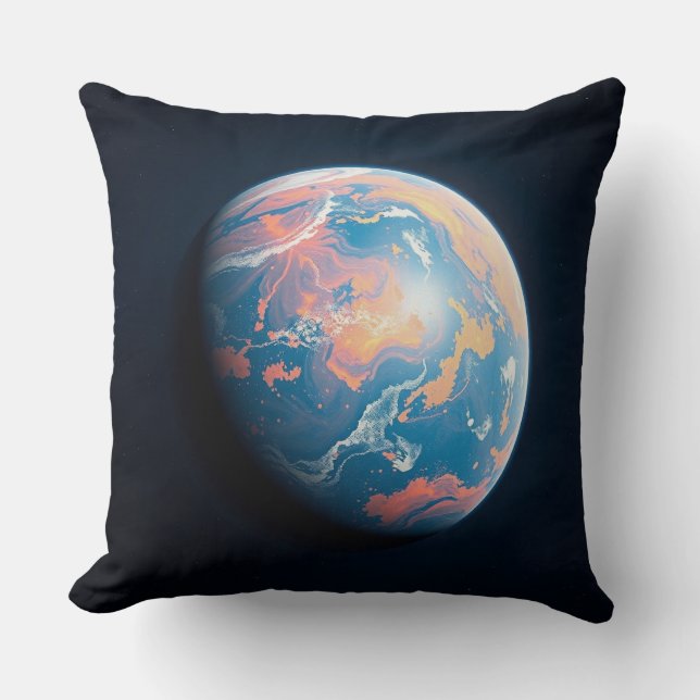 An Orange and Blue Planet Cushion (Front)