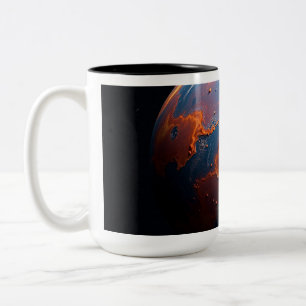 An Orange and Blue Planet Two-Tone Coffee Mug