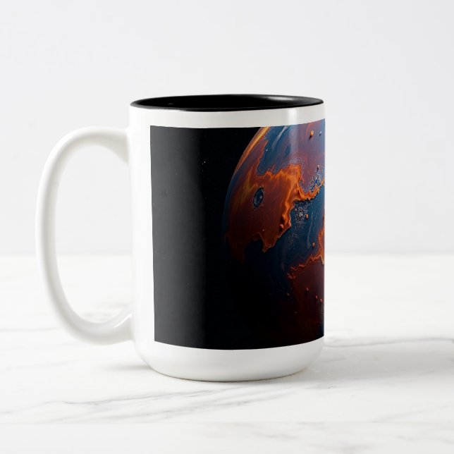 An Orange and Blue Planet Two-Tone Coffee Mug (Left)