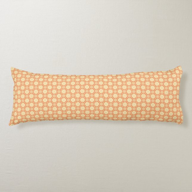 an orange and white background with a pattern body cushion (Front)