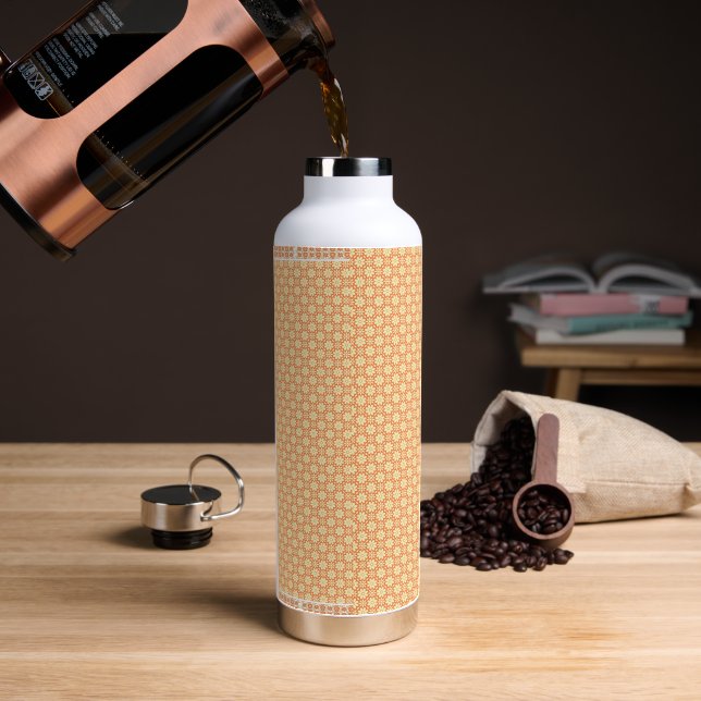 an orange and white background with a pattern water bottle (Coffee)