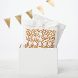 an orange and white wallpaper with a floral design favour bag