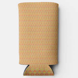 an orange and yellow background with a pattern seltzer can cooler