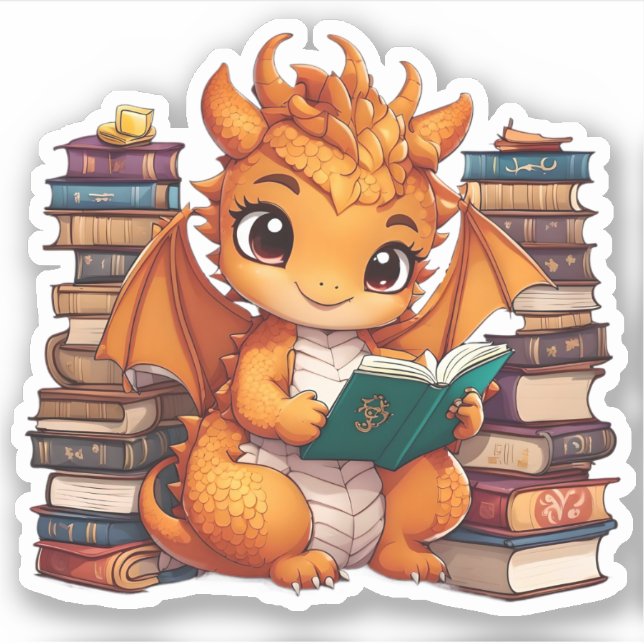 An Orange Dragon Reading Sticker (Front)