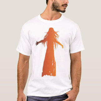 An orange-toned silhouette a woman flowing hair T-Shirt