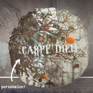 An Orange Tree in a Romantic Old Town Round Cushion
