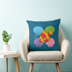 An Orange Tropical Fish and Pastel Colourful Shell Cushion