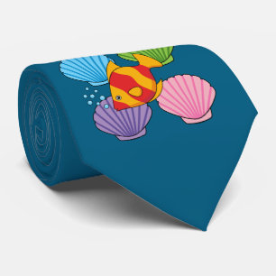 An Orange Tropical Fish and Pastel Colourful Shell Tie