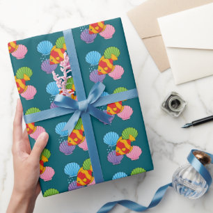 An Orange Tropical Fish and Pastel Colourful Shell Wrapping Paper