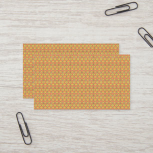 An orange, yellow, and brown symmetrical pattern w business card