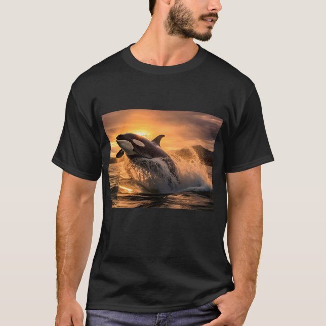 An Orca Leaping from the Ocean - AI Generated T-Shirt (Front)