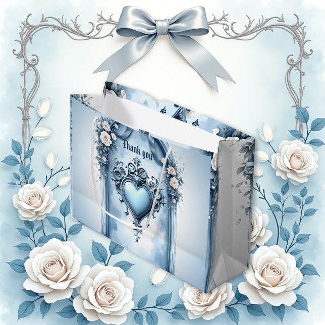 An ornate light blue archway with floral accents,  large gift bag (Creator Uploaded)