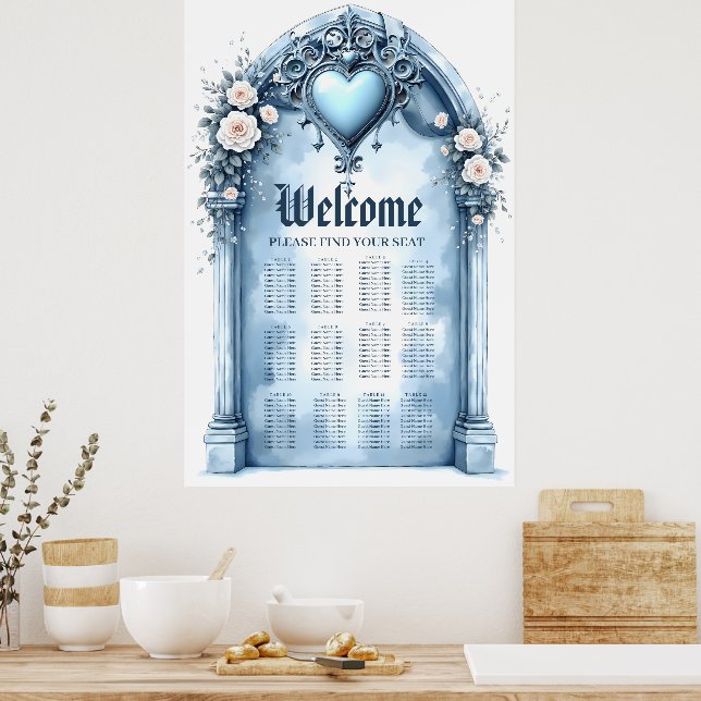 An ornate light blue archway with floral accents,  poster (Kitchen)