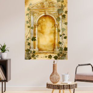 An ornate stone arch in an antique style, poster