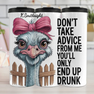 An Ostrich with a Pink Bow Thermal Tumbler