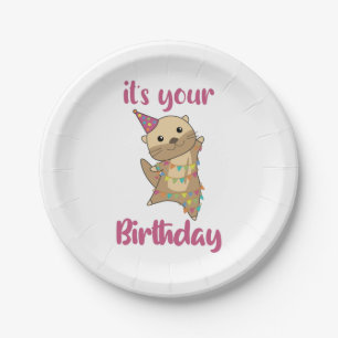 An Otter Birthday Wishes Cute Happy Otter Adult Cl Paper Plate