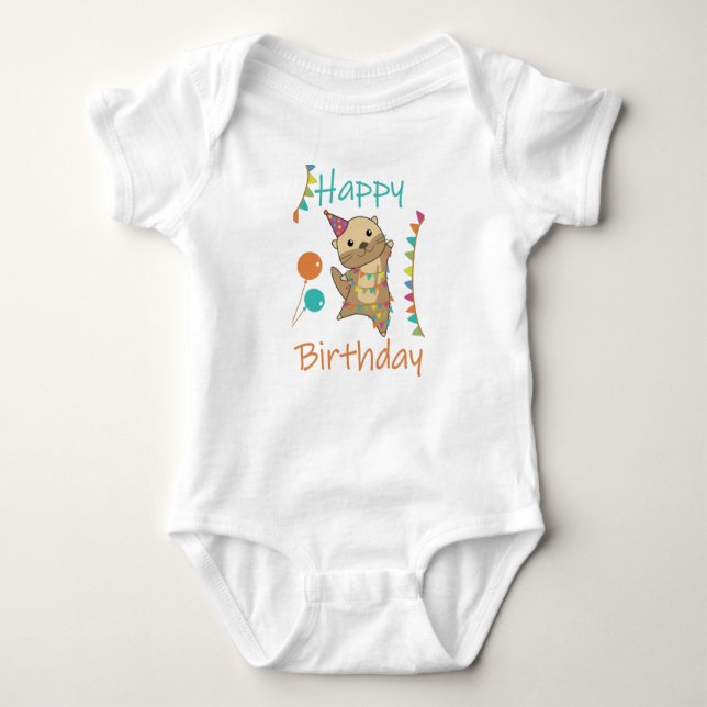 An Otter Birthday Wishes Cute Happy Otter Baby Bodysuit (Front)
