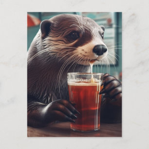 An Otter Drinks in a Cafe Postcard