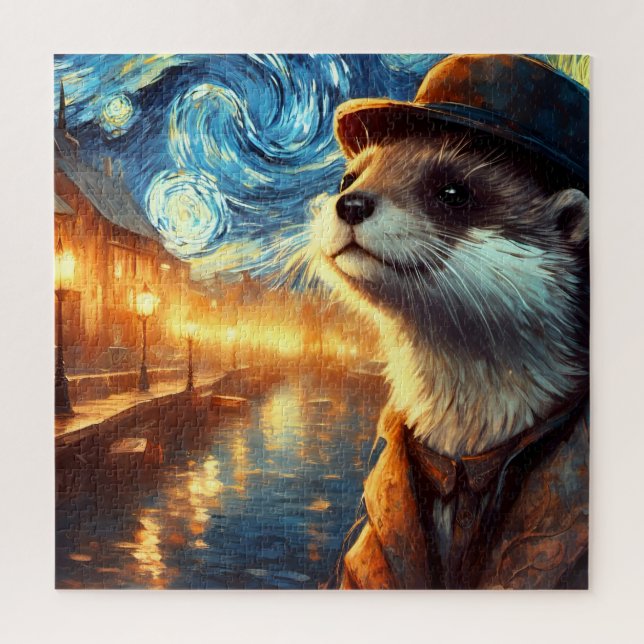 An Otter in The Starry Night Jigsaw Puzzle (Vertical)