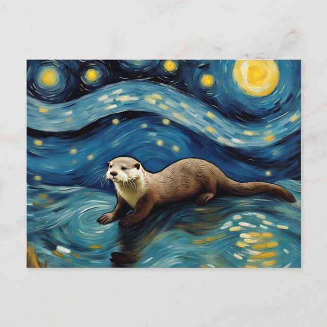 An Otter in the Starry Night Sea Postcard (Front)