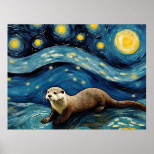 An Otter in the Starry Night Sea Poster