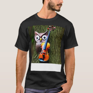 An Owl Appearing Out From A Tree With Violin By It T-Shirt