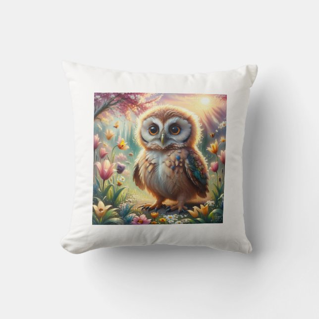 An owl-themed pillow  (Front)