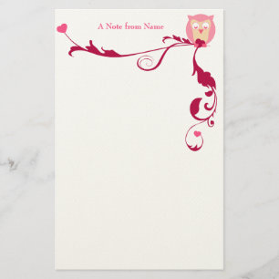 An Owl with Hearts, A Note from Name Stationery