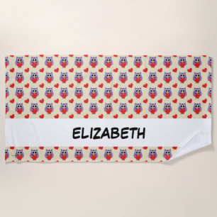 An Owly Love Pattern Add Your Name Beach Towel