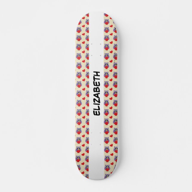 An Owly Love Pattern | Add Your Name Skateboard (Front)