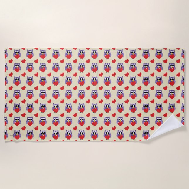 An Owly Love Pattern Beach Towel (Front)