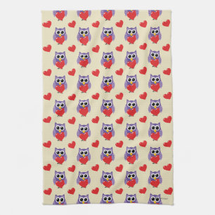 An Owly Love Pattern Tea Towel