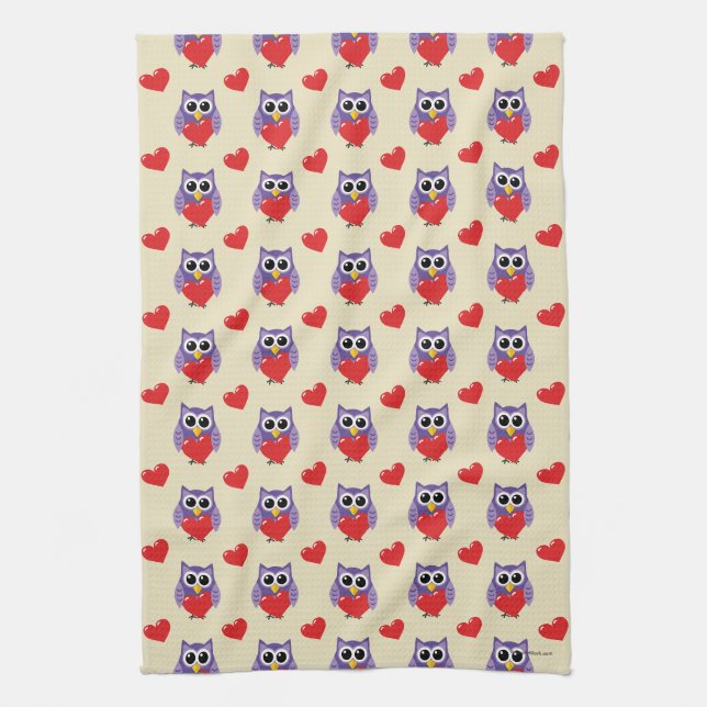 An Owly Love Pattern Tea Towel (Vertical)