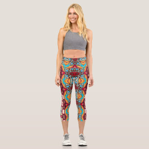 An unique colourful all over fabric print pattern  capri leggings